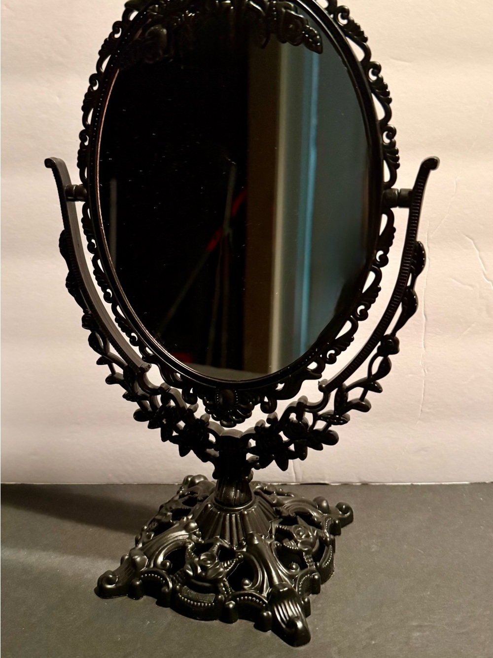 Ornate Black Tilting Tabletop Vanity Mirror